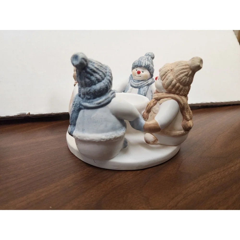 Penco Circle of Friends Snowmen Ceramic Tea Light Candle Holder 2000 7.5